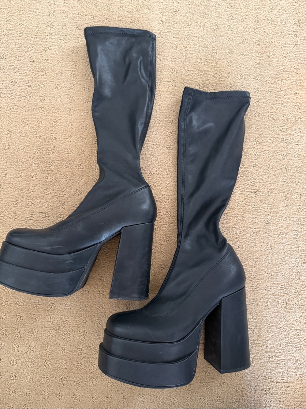 Steve Madden Cypress Black Platform Chunky Heel Knee-High Boots